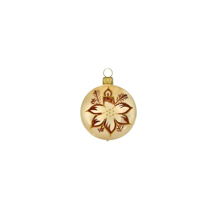 Julekugler Beige med blomst og lys 5-pak 6 cm