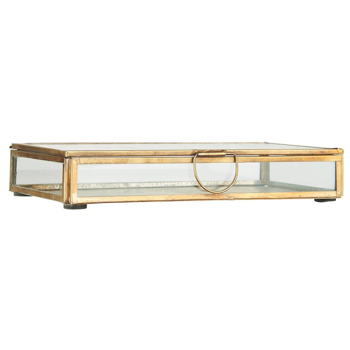 Avlang Solitaire glasseske med lokk fra Ib Laursen i klart glass og antikk gullfarget metall til servietter på 10 x 20 cm