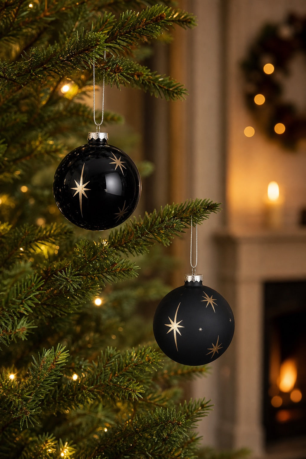 Svart julekule med stjerner