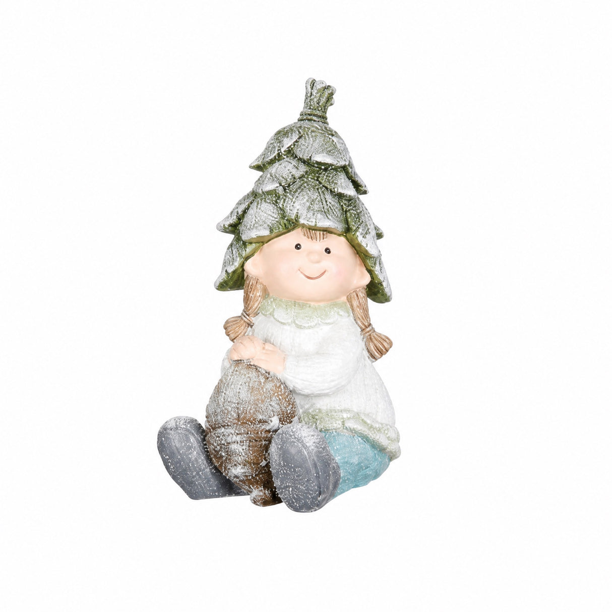 Vinterbarn sittende med konglehatter