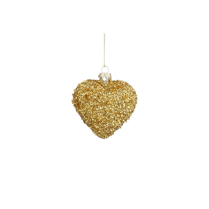 Julekugle Hjerte med perler guldfarvet