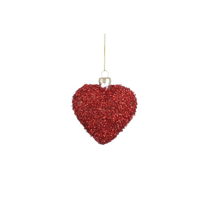 Julekugle Hjerte med perler rødt