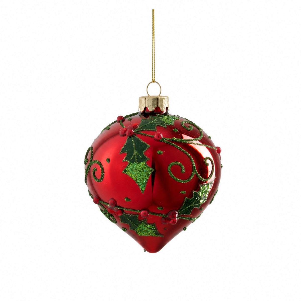 Rød julekule med kristtorn