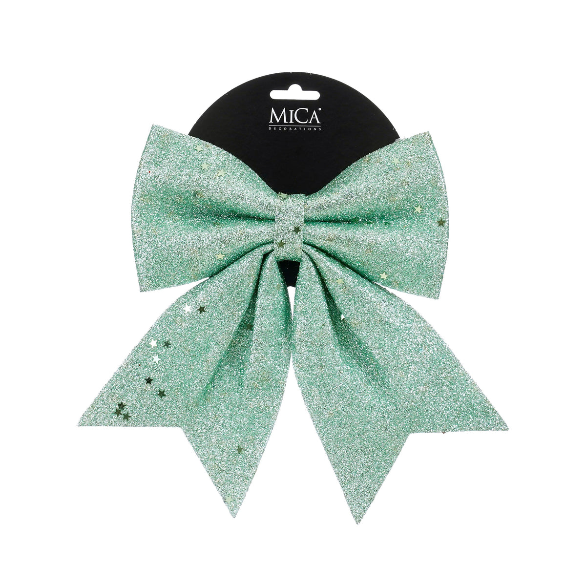 Sløyfe i mintgrønn farge med glitter, 20 cm bred, til dekorasjon fra Mica Decorations