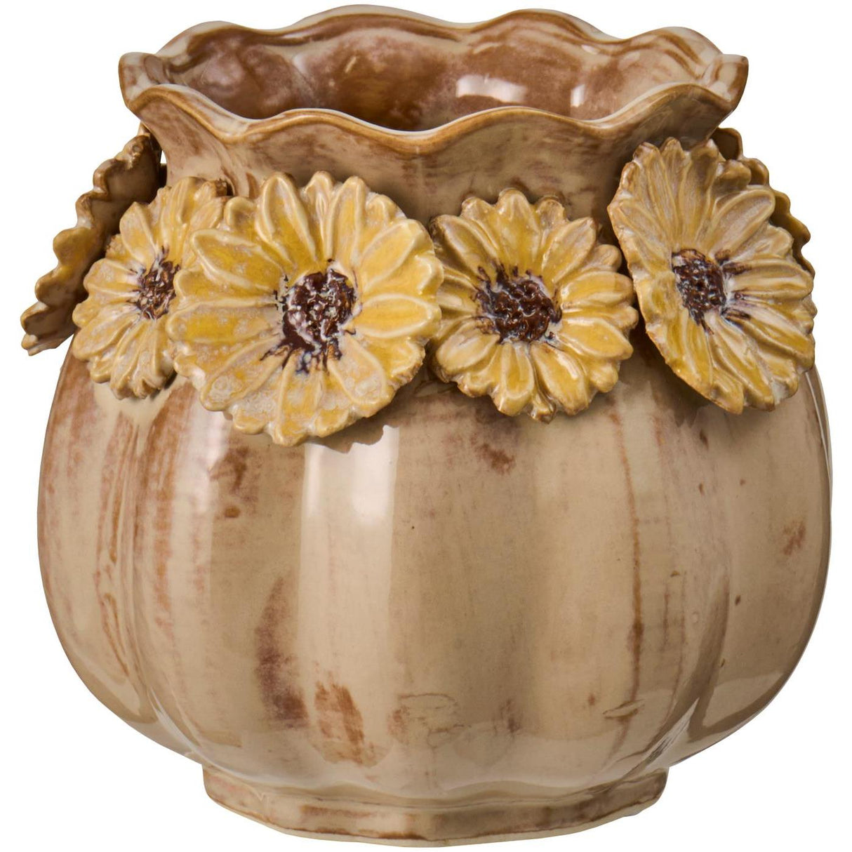 Vase i glaseret keramik med solsikker fra Ib Laursen