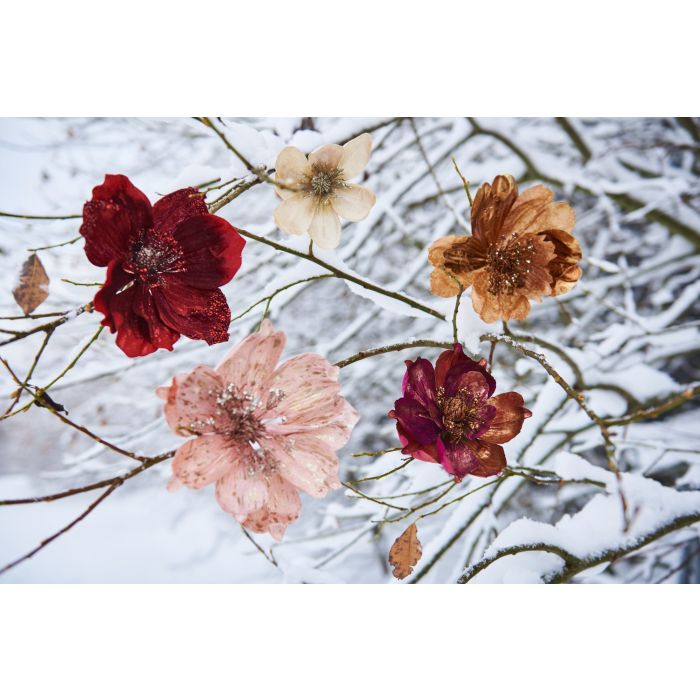 Blomsterhoved med klips magnolia råhvid og guldfarvet