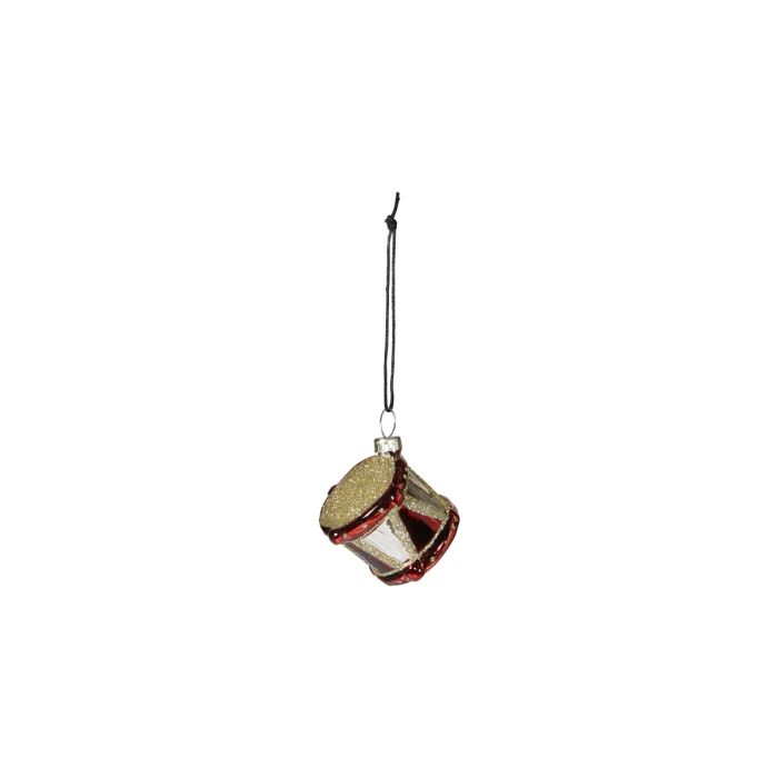 Julekugle Tromme rød/guld 4 cm høj