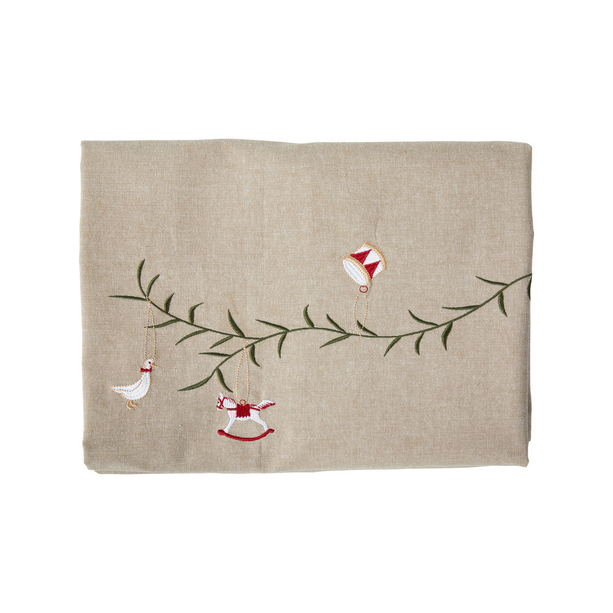 Juleduk med broderi 140 cm x 240 cm fra Speedtsberg i økologisk bomull