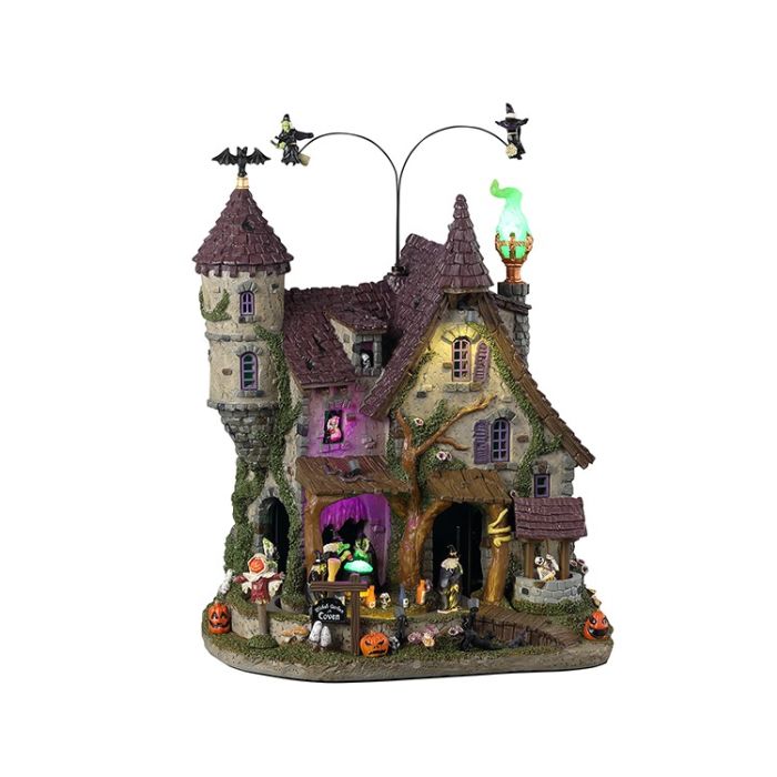 Halloween heksehytte dekoration med lys og bevægelige hekse, Lemax samling