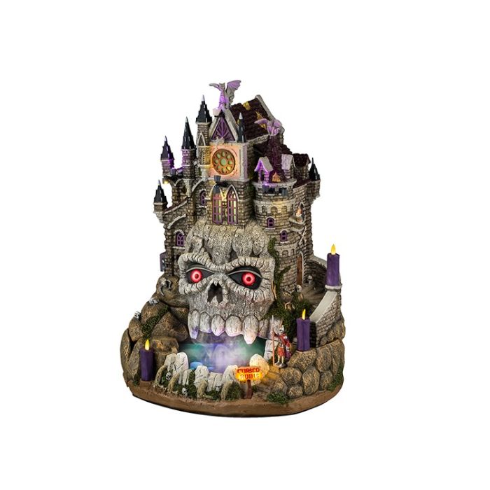 Cursed Ruins spooky kranieslot diorama med lilla lys og røg