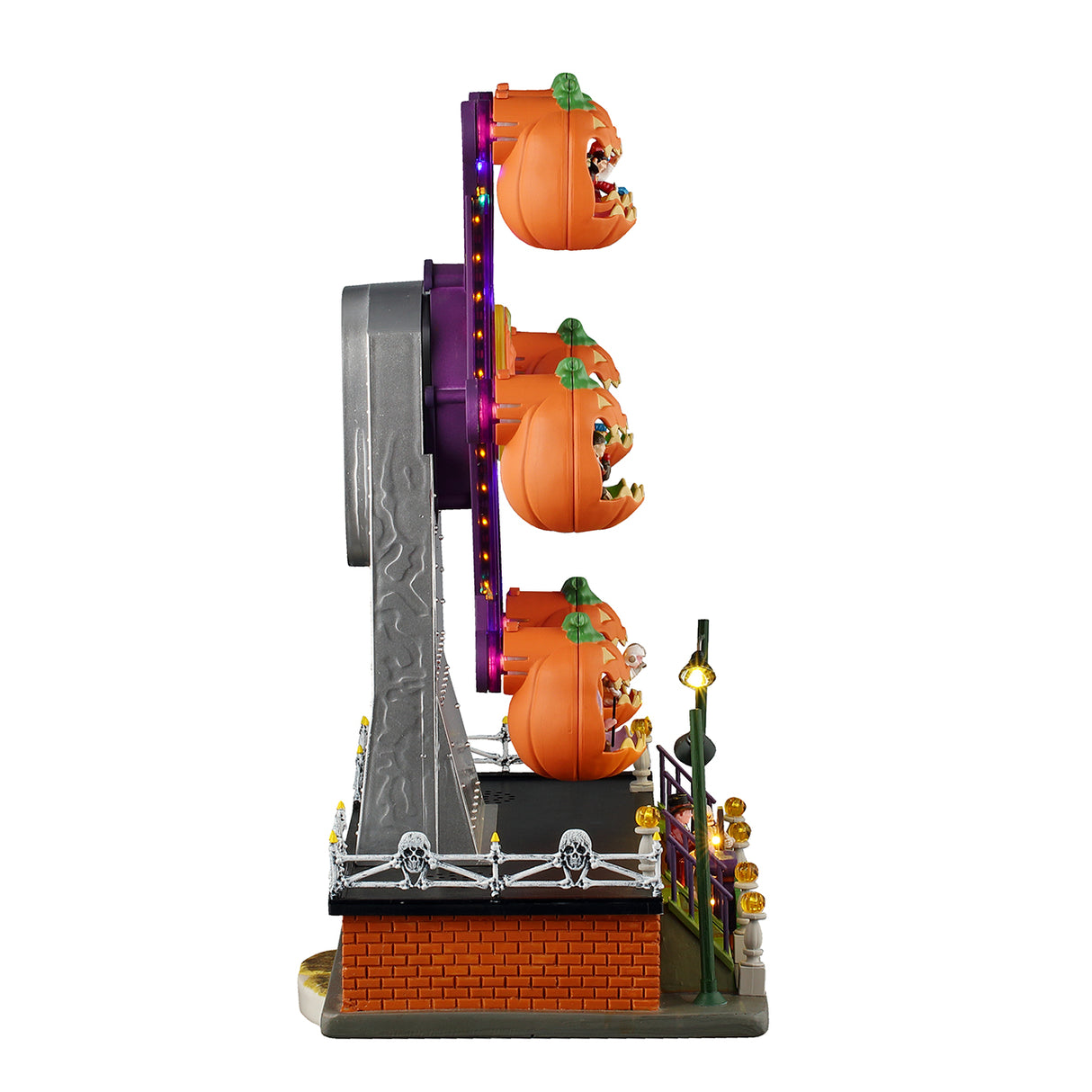 Jumping Jacks Ferris Wheel Halloween pynt fra Lemax set fra siden med skelethegn af
