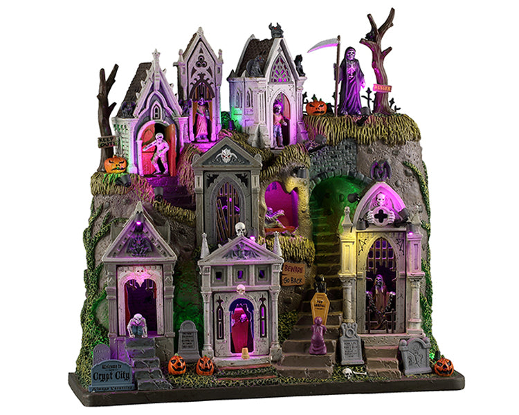 Crypt City facade bygning med lys til Halloween landskab fra Lemax