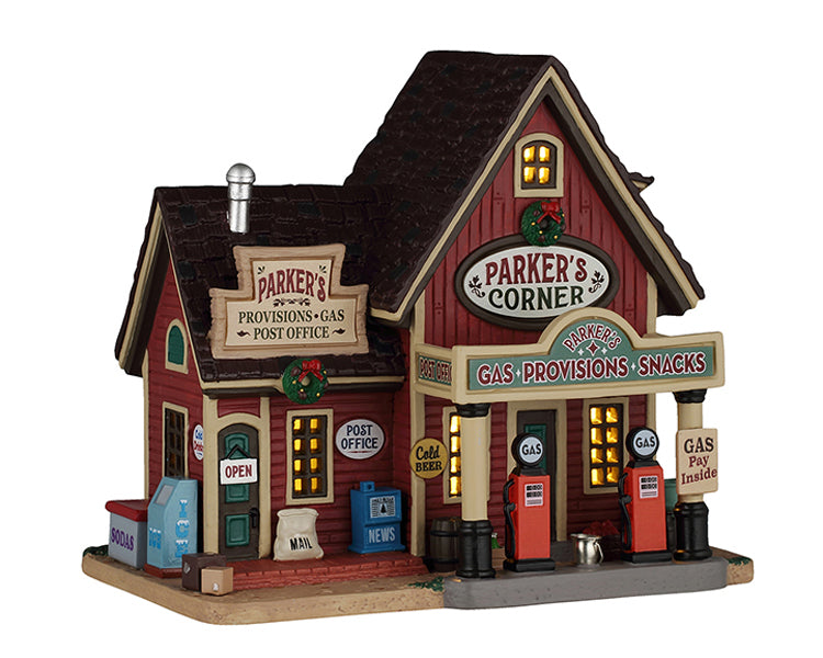 Parker's Corner hus med lys til juleby fra Lemax