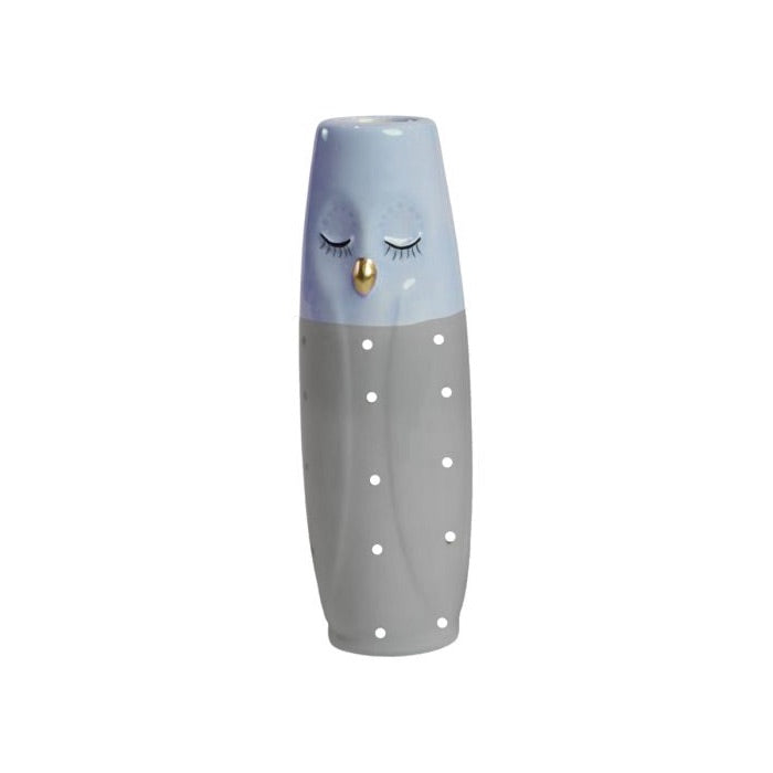 Vase Ugle 17 cm høj grå & lyseblå