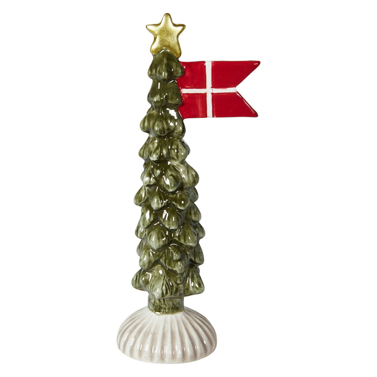 Juletre med stjerne og flagg i keramikk 18 cm høyt fra Speedtsberg