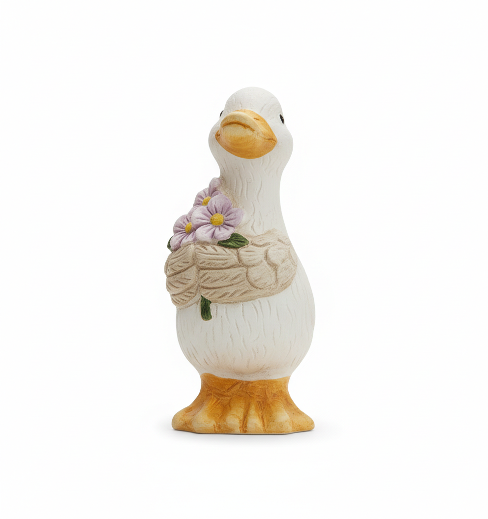 Gås figur i keramik med blomster
