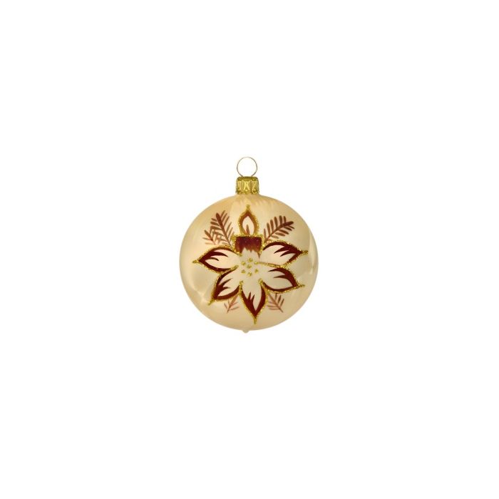 Julekugler Beige med blomst og lys 4-pak 7 cm