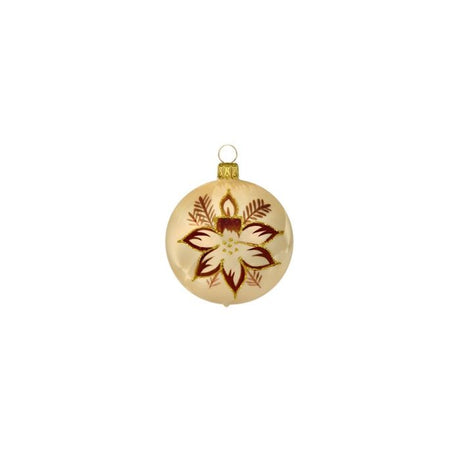 Julekugler Beige med blomst og lys 4-pak 7 cm