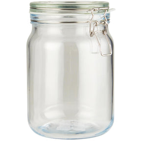 Stort oppbevaringsglass med patentlokk fra Ib Laursen i klart glass med metallbøyle og silikonpakning, 1900 ml