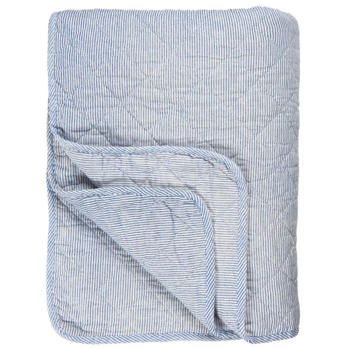 Quilt med hvide og blå mælkedrengestriber