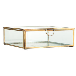 Kvadratisk Solitaire glassboks fra Ib Laursen med lokk, klart glass og ramme i antikk gullfarget metall