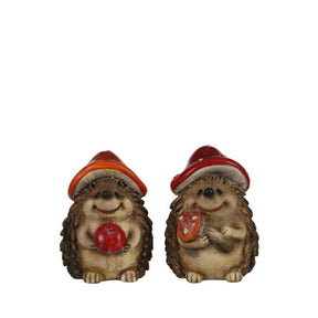 Pindsvin med svampehat og glade smil.