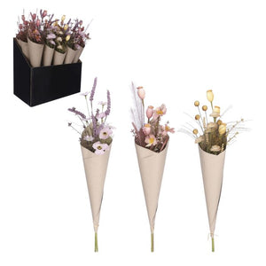 Blomsterbuket i tørret look - lilla 60 cm