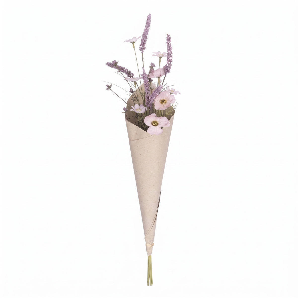 Blomsterbuket i tørret look - lilla 60 cm
