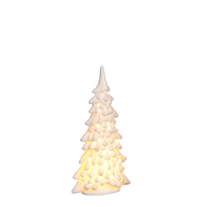 Hvidt grantræ med LED-lys 29 cm højt 