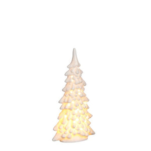 Hvidt grantræ med LED-lys 29 cm højt 