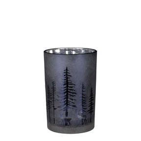 Telysholder med skog- og dyremotiv, svart, 18 cm høy