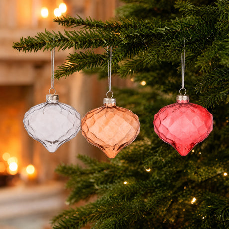 Løkformede julekuler i klart glass