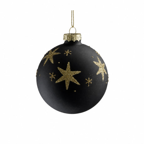 Julekule med gullglitterstjerner 8 cm i dia