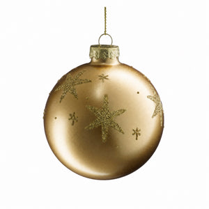 Julekule med gullglitterstjerner 8 cm i dia