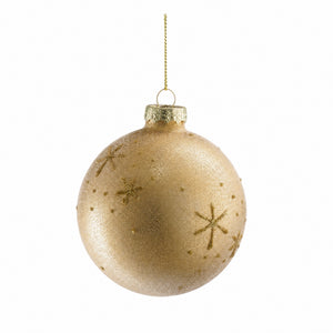 Julekule med gullglitter snøfnugg 8 cm i dia