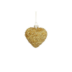 Julekugle Hjerte med perler guldfarvet