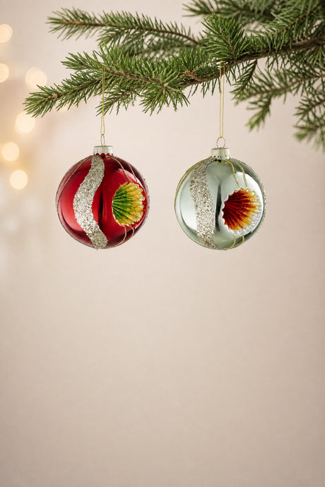Julekule reflekskule rød eller mint 8 cm i dia