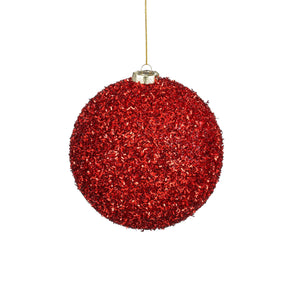 Stor Julekugle rød glitter 15 cm i dia