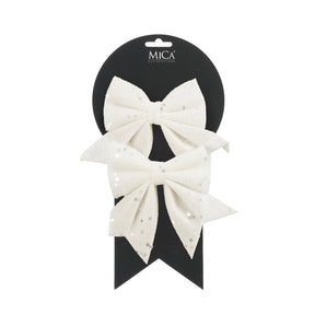 Sløjfer hvide glitter 12 cm brede 2-pak til dekoration