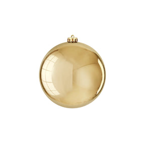 Stor julekugle i blank guldfarvet plast 15 cm i dia