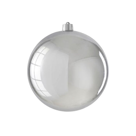 Stor julekugle blank sølv 25 cm i diameter