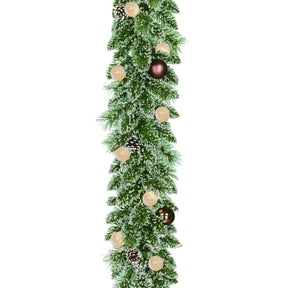 Kaprun granguirlande med kobberfarvet pynt og lys 180 cm lang