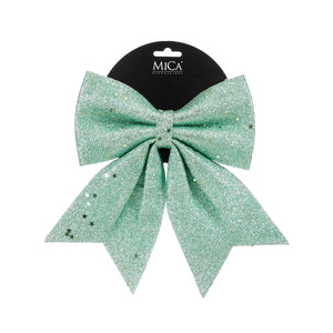 Sløyfe i mintgrønn farge med glitter, 20 cm bred, til dekorasjon fra Mica Decorations