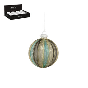 Julekugle i glas med rustikke striber 8 cm i dia
