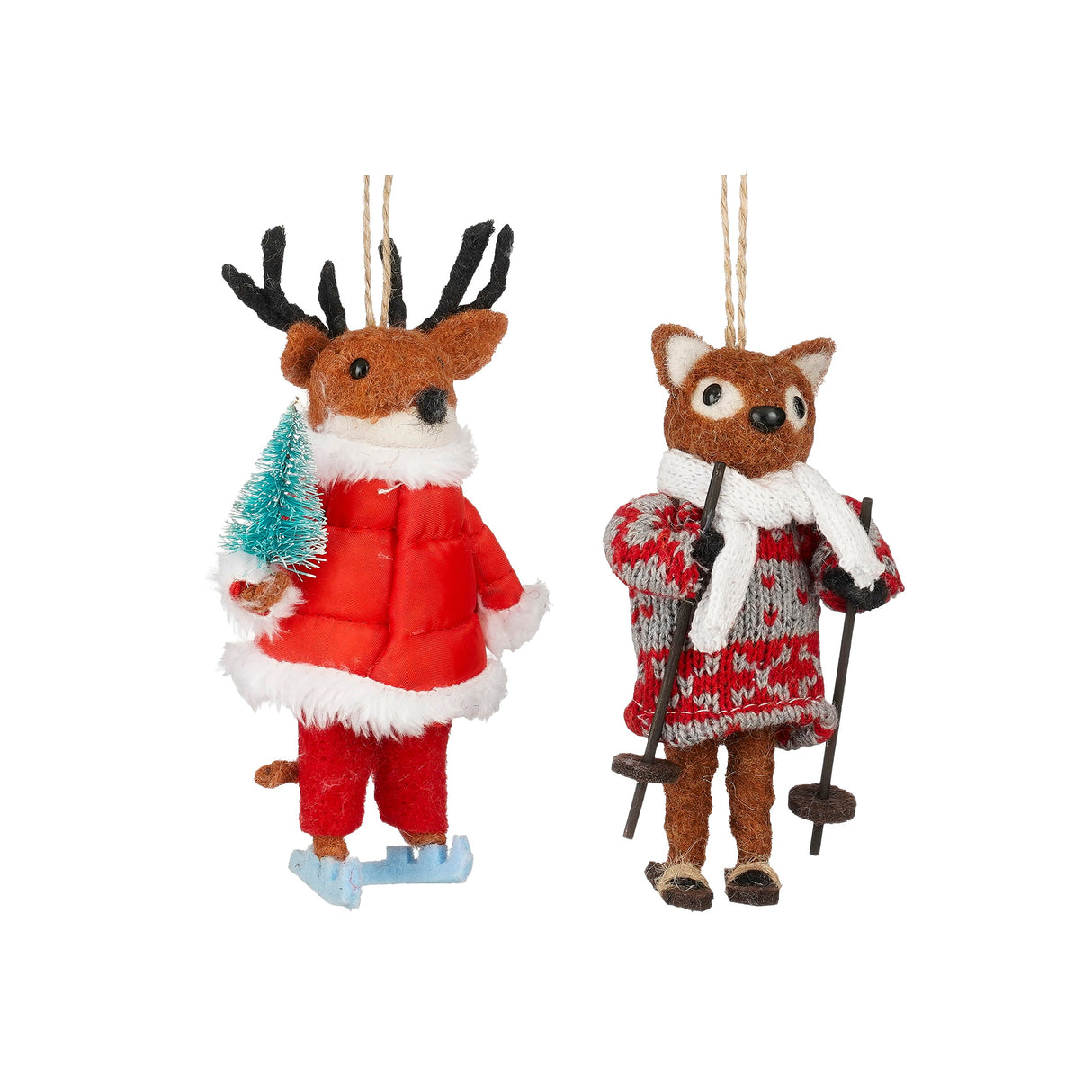 Rådyr med skøjter og ræv med ski som juleophæng