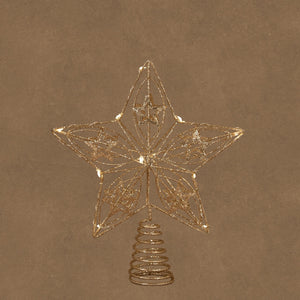 Toppstjerne med lys i champagnefarget metall 25 cm høy fra Luca Lighting