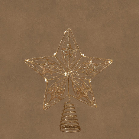 Toppstjerne med lys i champagnefarget metall 25 cm høy fra Luca Lighting