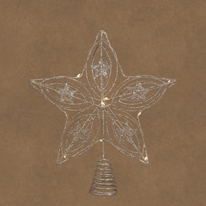 Toppstjerne med lys i sølvfarget metall, 30 cm høy, fra Luca Lighting