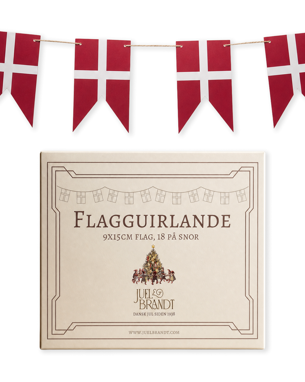 Flagglenke med 18 Dannebrogflagg fra Juel & Brandt