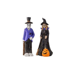 Hr. Skelet eller Fru Heks. Vælg imellem de to uhyggelige Halloween figurer med lys og lyd. 